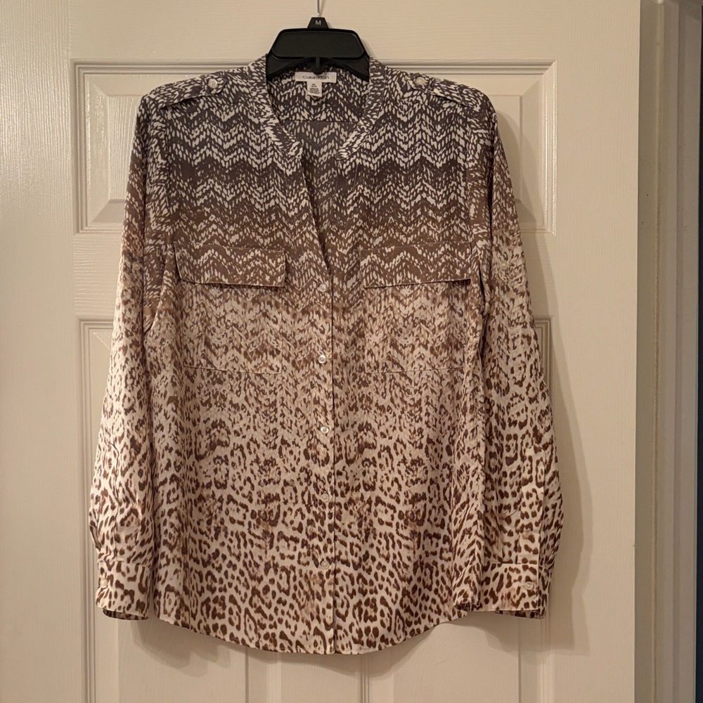 Calvin Klein Brown and Cream Patterned Blouse